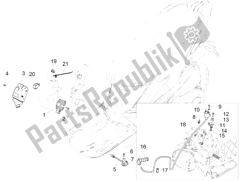 Alle onderdelen voor de Spanningsregelaars - Elektronische Regeleenheden (ecu) - H. T. Spoel van de Piaggio Liberty 150 Iget 4T 3V IE ABS EU 2015