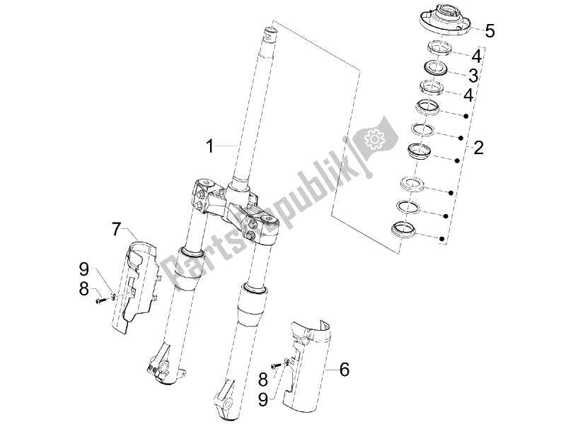 All parts for the Fork/steering Tube - Steering Bearing Unit of the Piaggio Beverly 250 2005