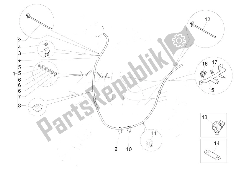 Tutte le parti per il Cablaggio Principale del Piaggio FLY 150 4T 3V IE USA 2016