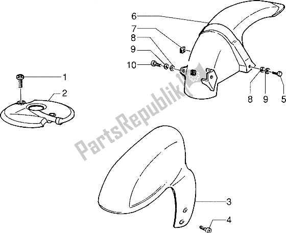 All parts for the Front And Rear Mudguard of the Piaggio NRG Extreme 50 1999