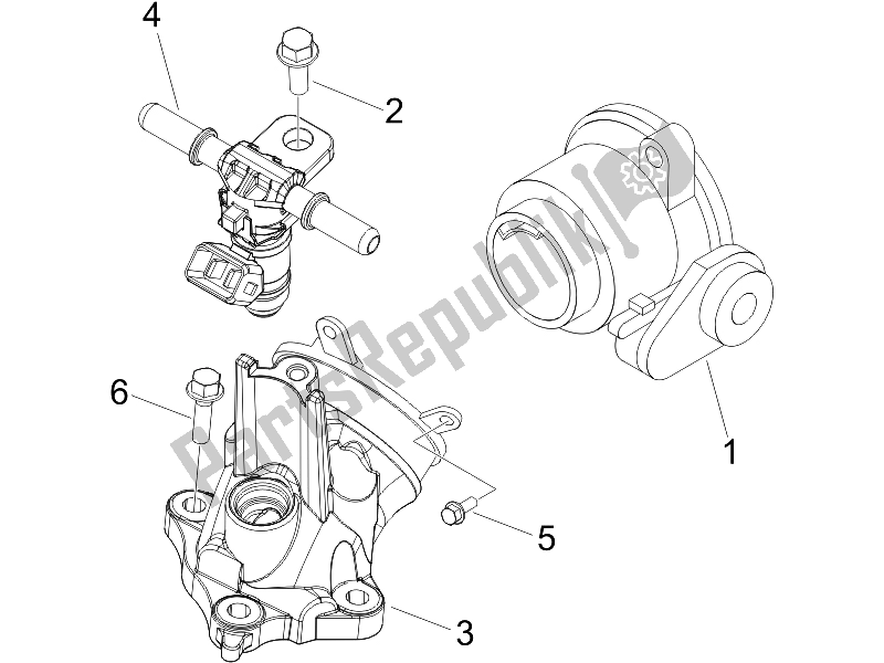 Alle onderdelen voor de Gasklephuis - Injector - Verbindingspijp van de Piaggio Beverly 500 IE E3 2006