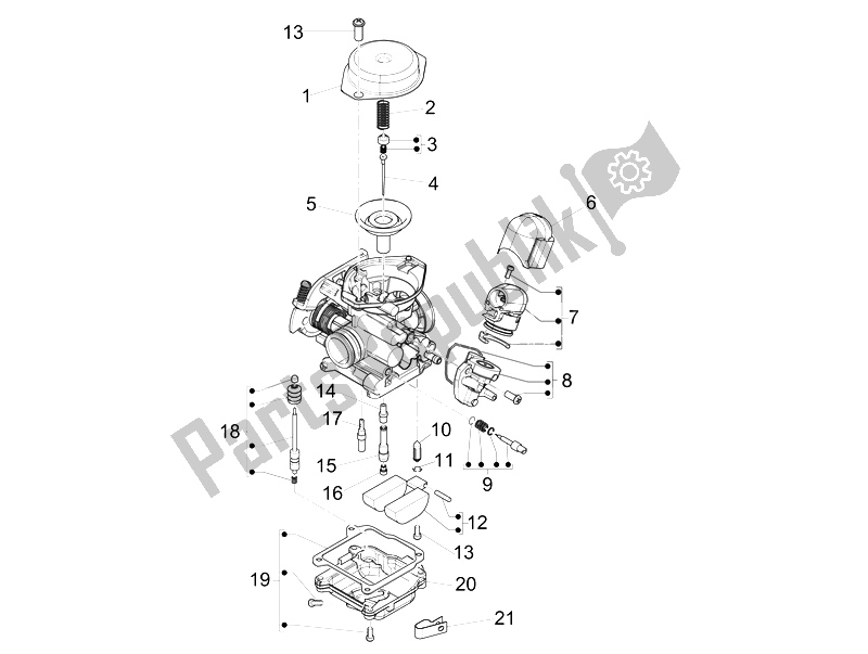 Alle onderdelen voor de Carburateur Onderdelen van de Piaggio FLY 50 4T 4V USA 1 2014