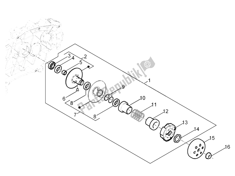 All parts for the Driven Pulley of the Piaggio Liberty 50 Iget 4T 3V EU 2015