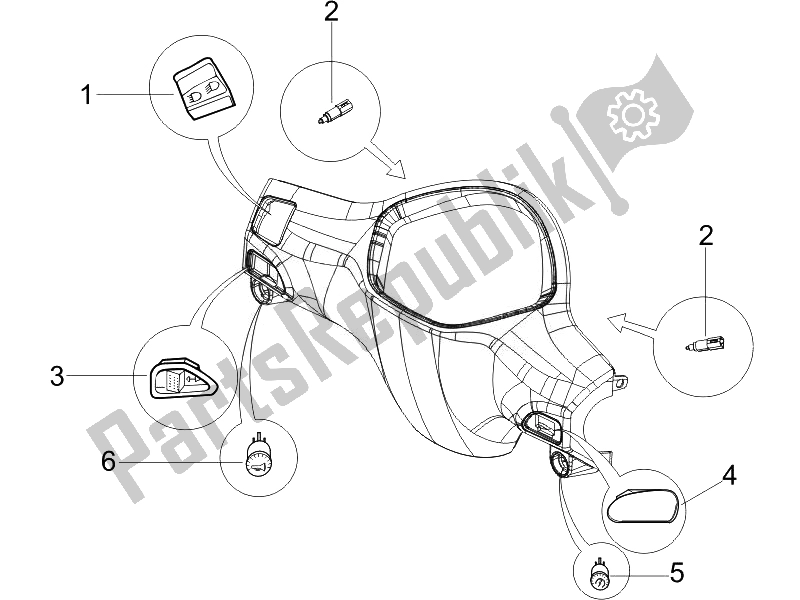 Toutes les pièces pour le Sélecteurs - Interrupteurs - Boutons du Piaggio Liberty 125 4T Delivery E3 2007