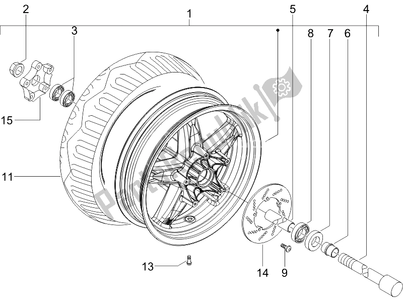 All parts for the Front Wheel of the Piaggio X EVO 250 Euro 3 UK 2007