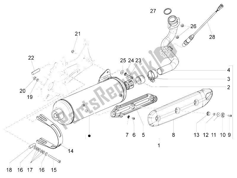 Alle onderdelen voor de Geluiddemper van de Piaggio X 10 500 4T 4V I E E3 2012