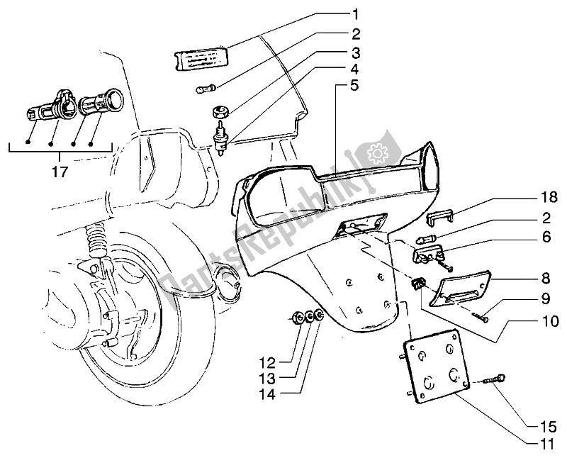 Alle onderdelen voor de Kentekenplaathouder En Koffervaklamp van de Piaggio Super Hexagon GTX 125 2003