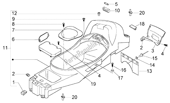 All parts for the Case-helmet of the Piaggio X8 125 2004