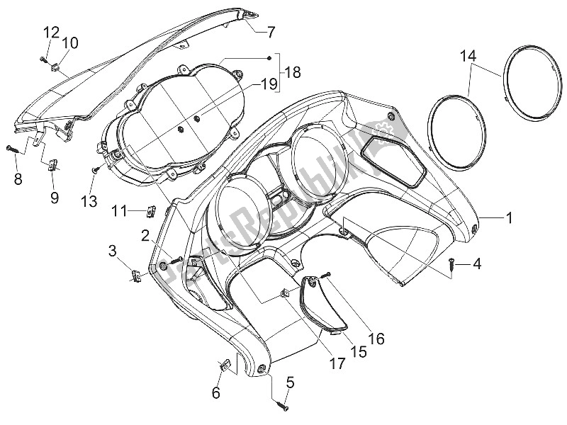 Tutte le parti per il Quadro Strumenti-quadro Comandi del Piaggio MP3 400 IE LT Touring 2011