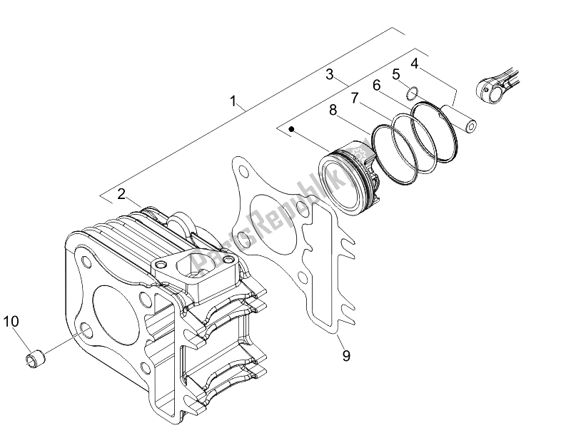 All parts for the Cylinder-piston-wrist Pin Unit of the Piaggio FLY 50 4T USA 2007