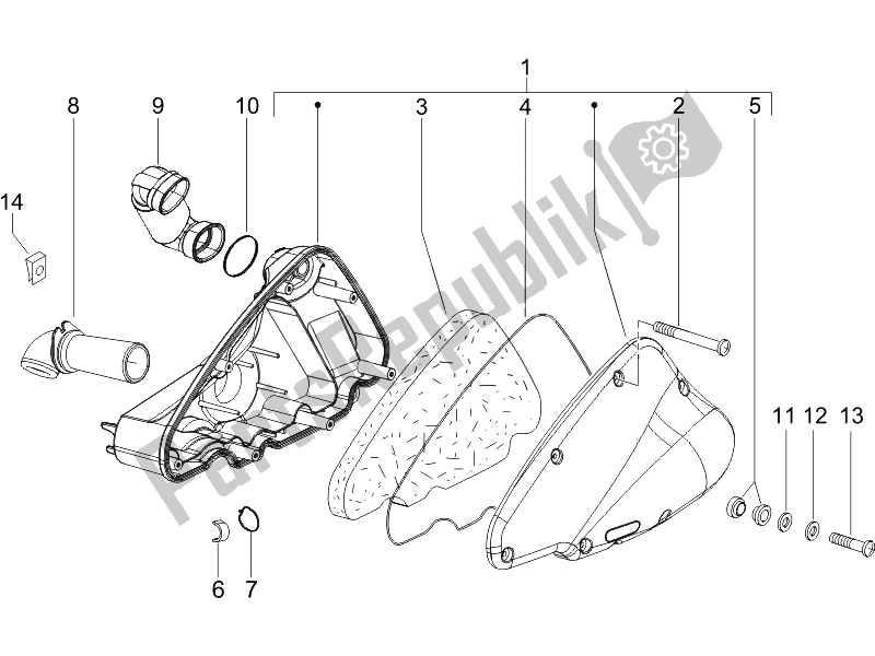 All parts for the Air Filter of the Piaggio NRG Power Pure JET 50 2010