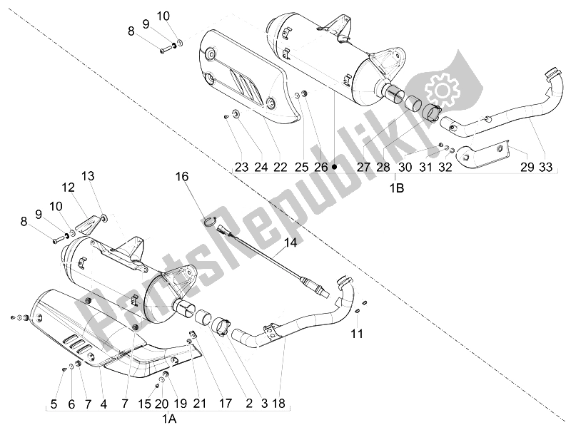 Alle onderdelen voor de Geluiddemper van de Piaggio Beverly 125 RST 4T 4V IE E3 2010