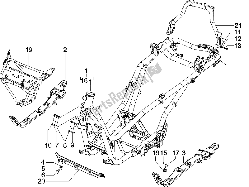 All parts for the Frame/bodywork of the Piaggio X8 125 Potenziato UK 2005