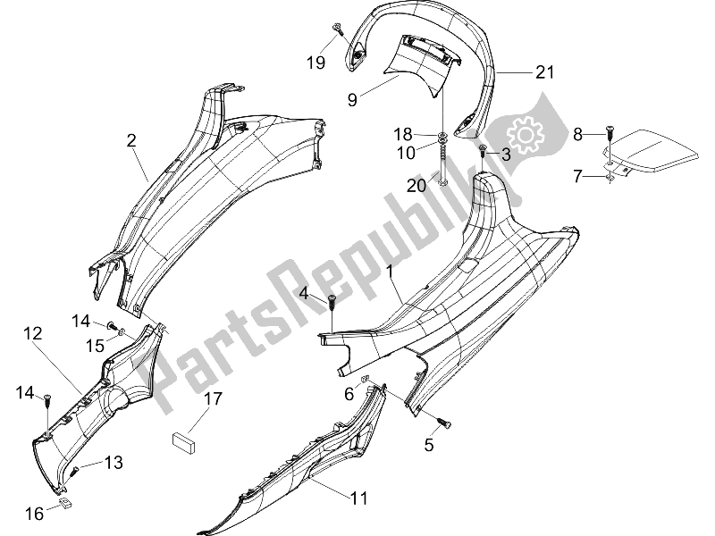 Toutes les pièces pour le Couvercle Latéral - Spoiler du Piaggio X8 400 IE Euro 3 UK 2006