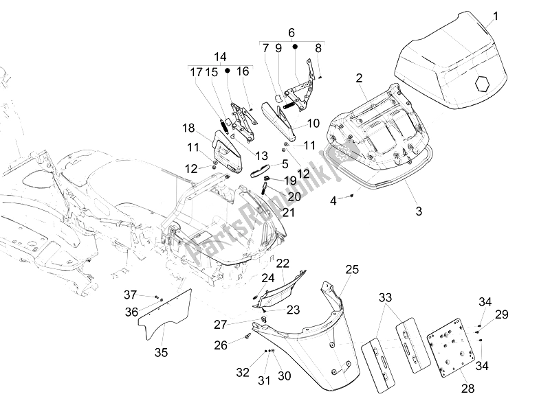 Tutte le parti per il Coperchio Posteriore - Paraspruzzi del Piaggio X EVO 125 Euro 3 2007