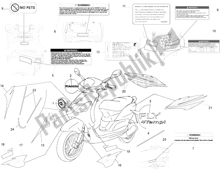 All parts for the Plates - Emblems of the Piaggio FLY 50 4T USA 2007