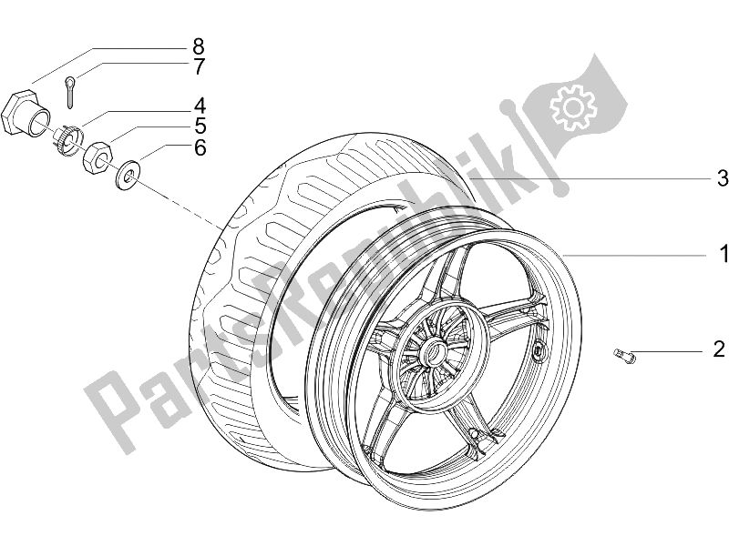 All parts for the Rear Wheel of the Piaggio ZIP 100 4T 2006