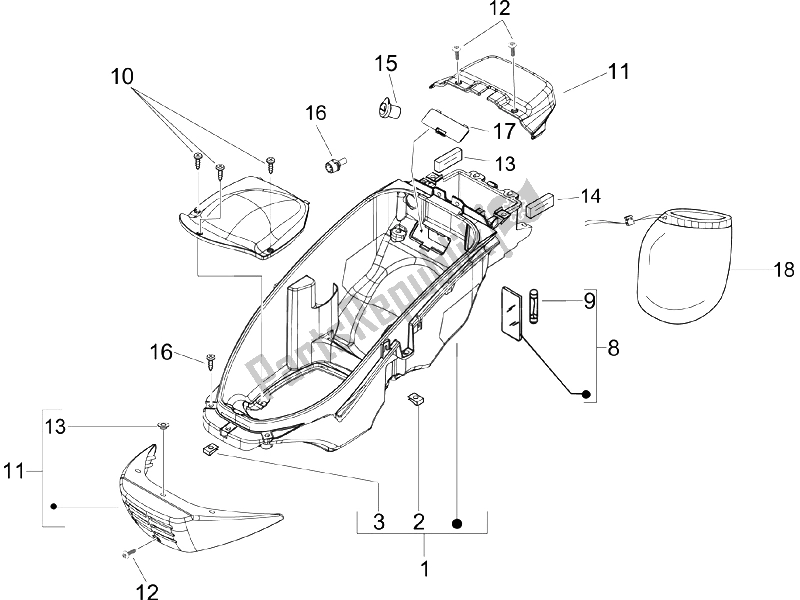 All parts for the Helmet Huosing - Undersaddle of the Piaggio Beverly 125 2005