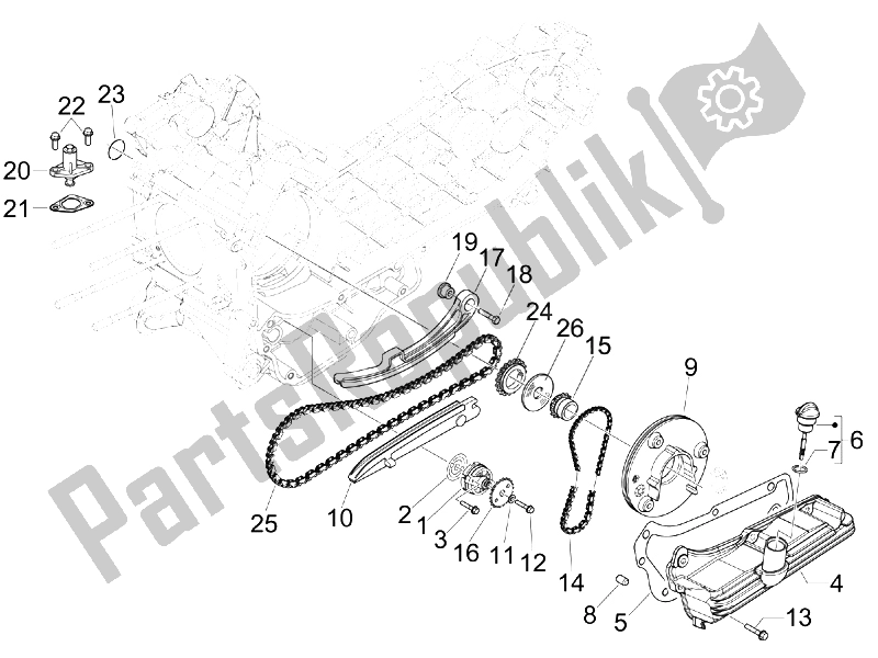 All parts for the Oil Pump of the Piaggio X7 250 IE Euro 3 2008