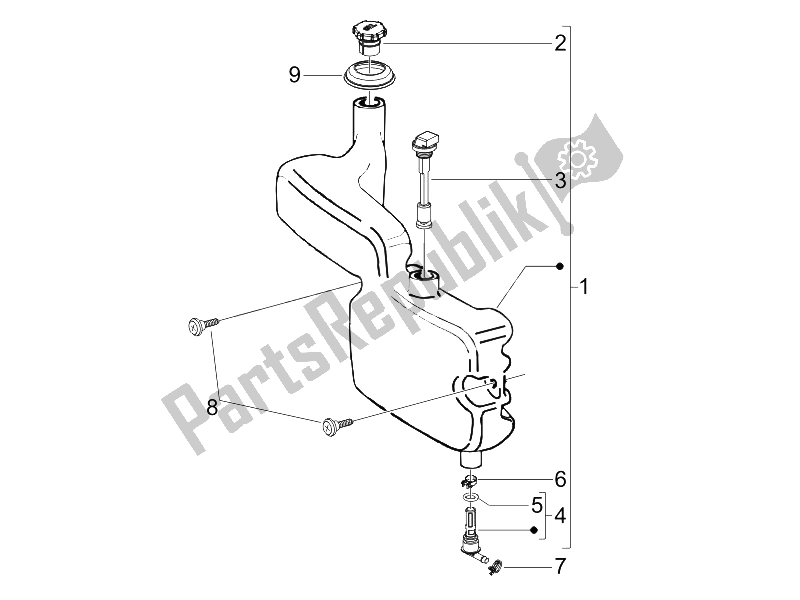 All parts for the Oil Tank of the Piaggio Typhoon 50 2T E2 2009