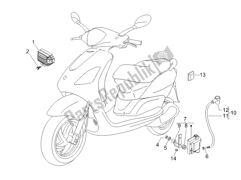All parts for the Voltage Regulators - Electronic Control Units (ecu) - H. T. Coil of the Piaggio FLY 50 2T 2010