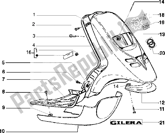 All parts for the Front Shield-footboard-spoiler of the Piaggio Typhoon 125 1995