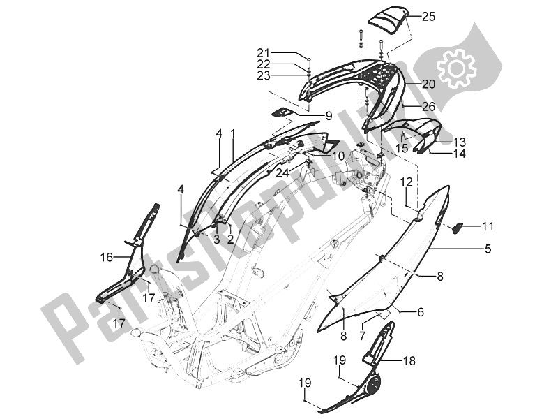 Toutes les pièces pour le Couvercle Latéral - Spoiler du Piaggio MP3 300 Yourban ERL 2011