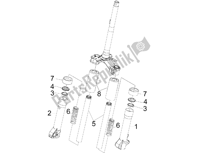 All parts for the Fork's Components (escorts) of the Piaggio Liberty 150 4T Sport E3 2008