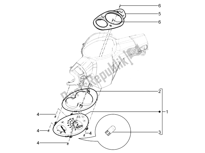 Toutes les pièces pour le Tableau De Bord Combiné du Piaggio Typhoon 125 4T 2V E3 2010