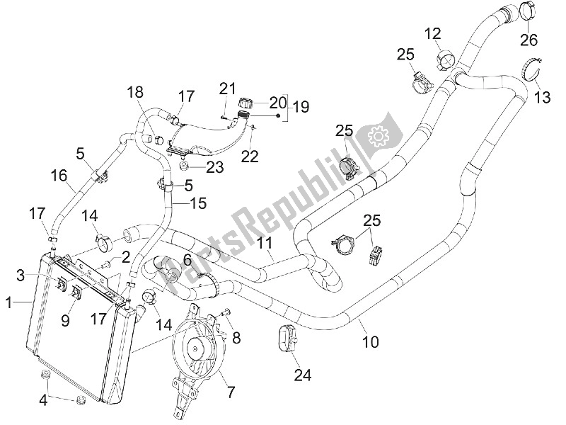 Tutte le parti per il Sistema Di Raffreddamento del Piaggio MP3 125 IE Touring 2011