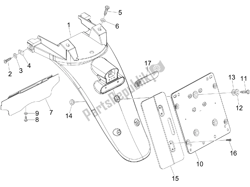 Tutte le parti per il Coperchio Posteriore - Paraspruzzi del Piaggio Beverly 125 Tourer E3 2007