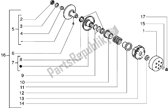 All parts for the Driven Pulley of the Piaggio Liberty 50 2T 1997