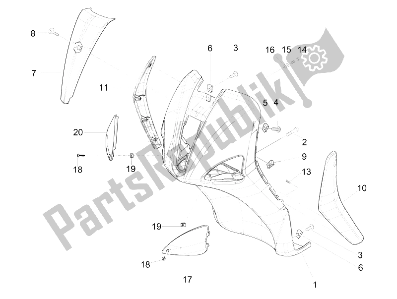 All parts for the Front Shield of the Piaggio Liberty 125 4T 2V IE PTT I 2012