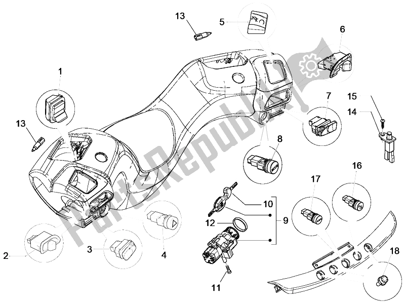 Toutes les pièces pour le Sélecteurs - Interrupteurs - Boutons du Piaggio MP3 500 LT Sport 2014