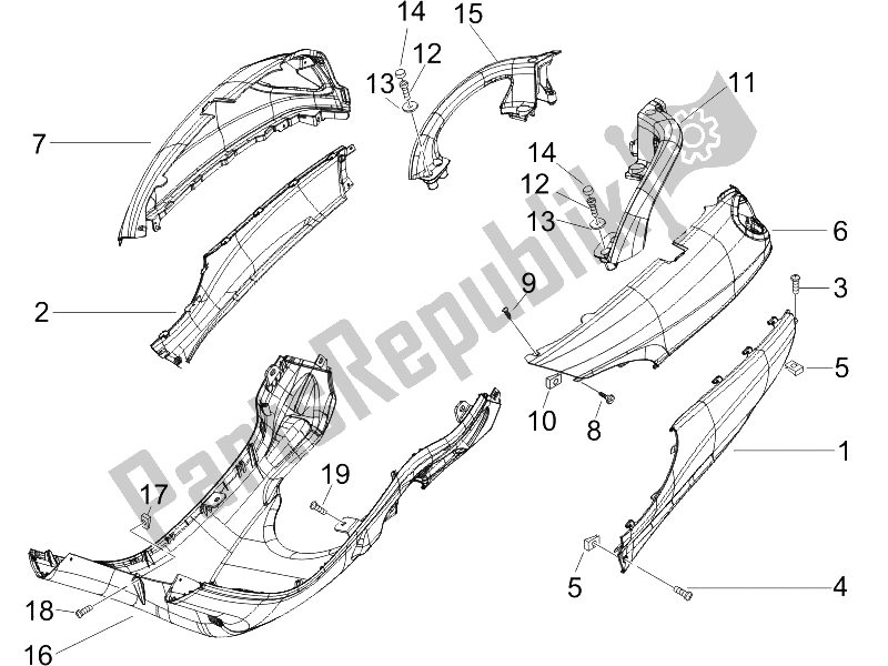 Tutte le parti per il Coperchio Laterale - Spoiler del Piaggio X9 125 Evolution Powered 2005