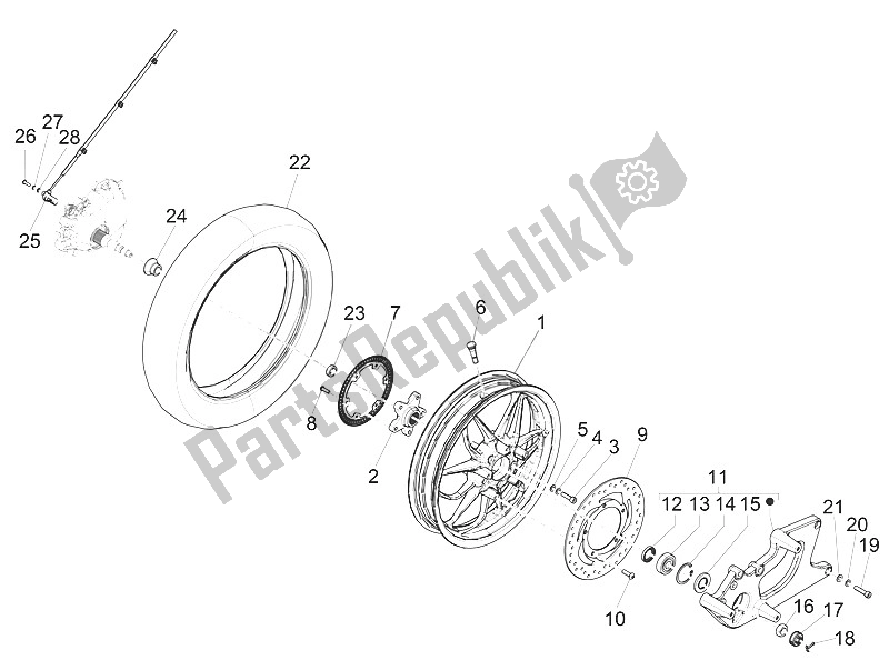 All parts for the Rear Wheel of the Piaggio Medley 125 4T IE ABS 2016