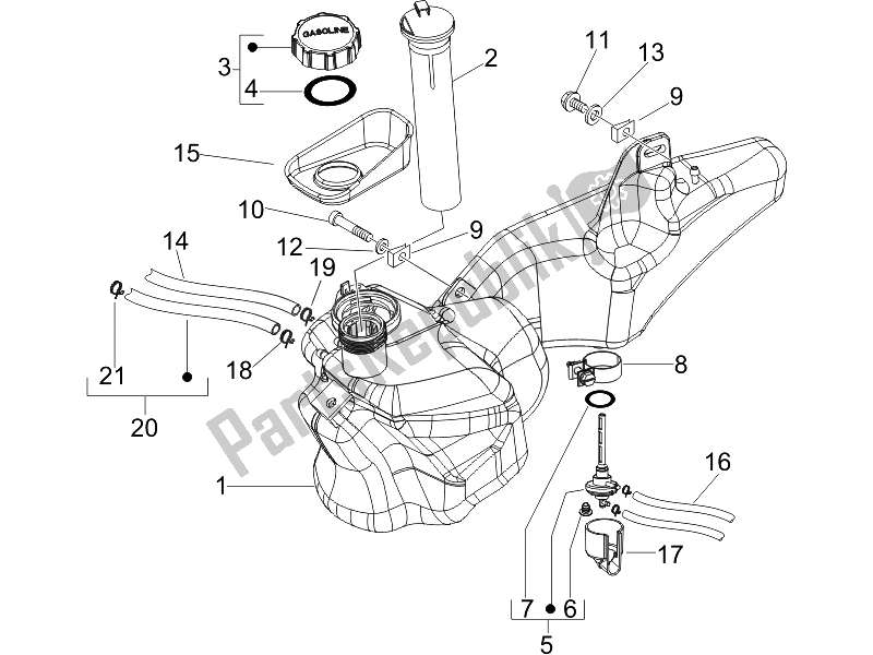 Toutes les pièces pour le Réservoir D'essence du Piaggio Liberty 125 4T PTT E3 A 2007