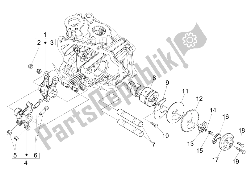 All parts for the Rocking Levers Support Unit of the Piaggio X7 300 IE Euro 3 2009