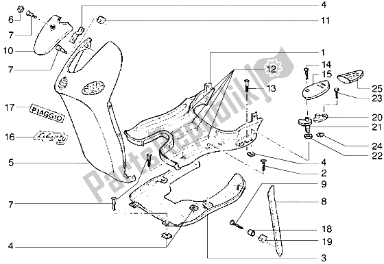 All parts for the Front Shield-footboard-spoiler of the Piaggio Liberty 125 1998