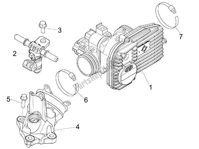 Todas las partes para Cuerpo Del Acelerador - Inyector - Tubo De Unión de Piaggio X EVO 250 Euro 3 2007