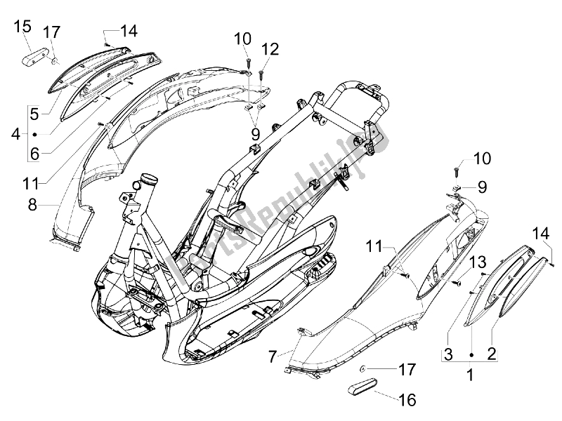 Toutes les pièces pour le Couvercle Latéral - Spoiler du Piaggio BV 300 IE Tourer USA 2009