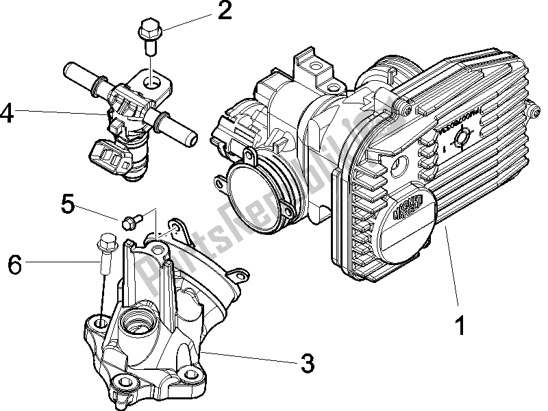 Alle onderdelen voor de Gasklephuis - Injector - Verbindingspijp van de Piaggio Beverly 500 2005