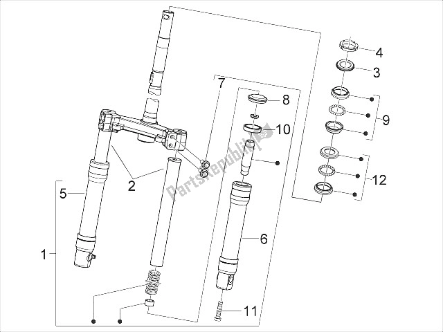 All parts for the Fork/steering Tube - Steering Bearing Unit of the Piaggio FLY 50 4T 4V USA 2011