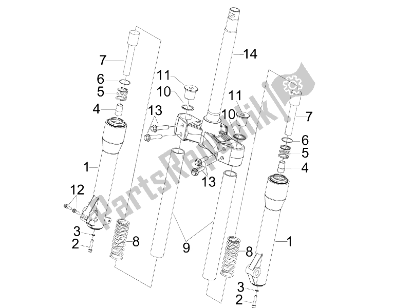 All parts for the Fork's Components (mvp) of the Piaggio Beverly 250 2005