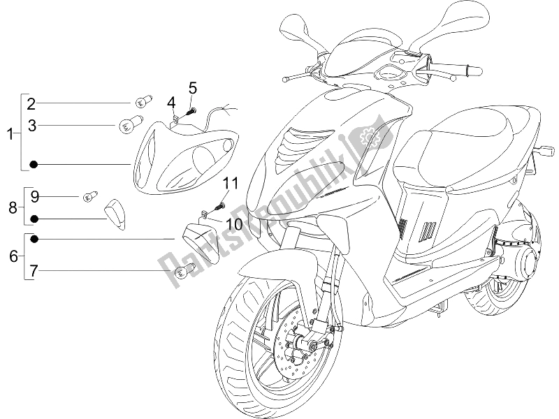 All parts for the Front Headlamps - Turn Signal Lamps of the Piaggio NRG Power DT 50 2005