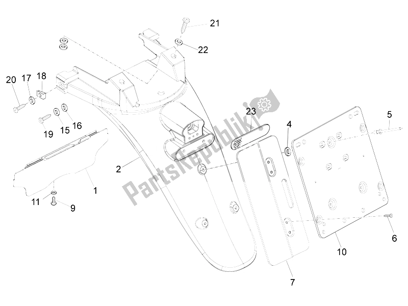 Tutte le parti per il Coperchio Posteriore - Paraspruzzi del Piaggio Beverly 500 Cruiser E3 2007