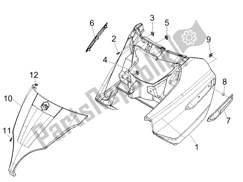 All parts for the Front Shield of the Piaggio X7 125 IE Euro 3 2009