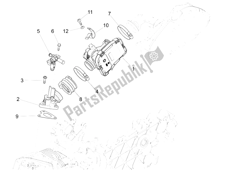 Wszystkie części do Korpus Przepustnicy - Wtryskiwacz - Rura ?? Cz? Ca Piaggio FLY 150 4T 3V IE Australia 2015
