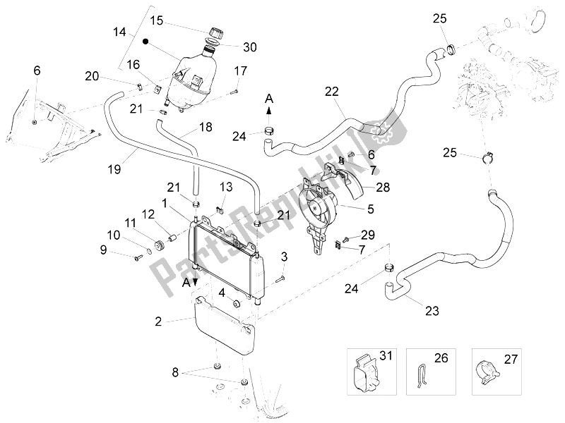 Toutes les pièces pour le Système De Refroidissement du Piaggio X 10 125 4T 4V I E E3 2012