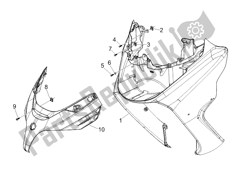 Alle onderdelen voor de Voorste Schild van de Piaggio X8 400 IE Euro 3 UK 2006